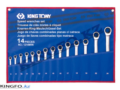 KING TONY Набор комбинированных ключей с трещоткой 8-24 мм 14 пр. KING TONY 12114MRN