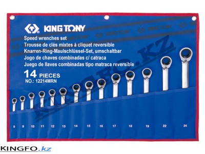 KING TONY Набор комбинированных ключей с трещоткой 8-24 мм 14 пр. KING TONY12214MRN
