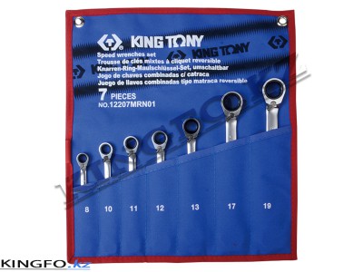 KING TONY Набор комбинированных ключей с трещоткой 8-19 мм 7 пр. KING TONY 12207MRN01