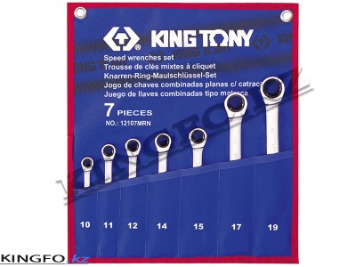 KING TONY Набор комбинированных ключей с трещоткой 10-19 мм 7 пр. KING TONY 12107MRN
